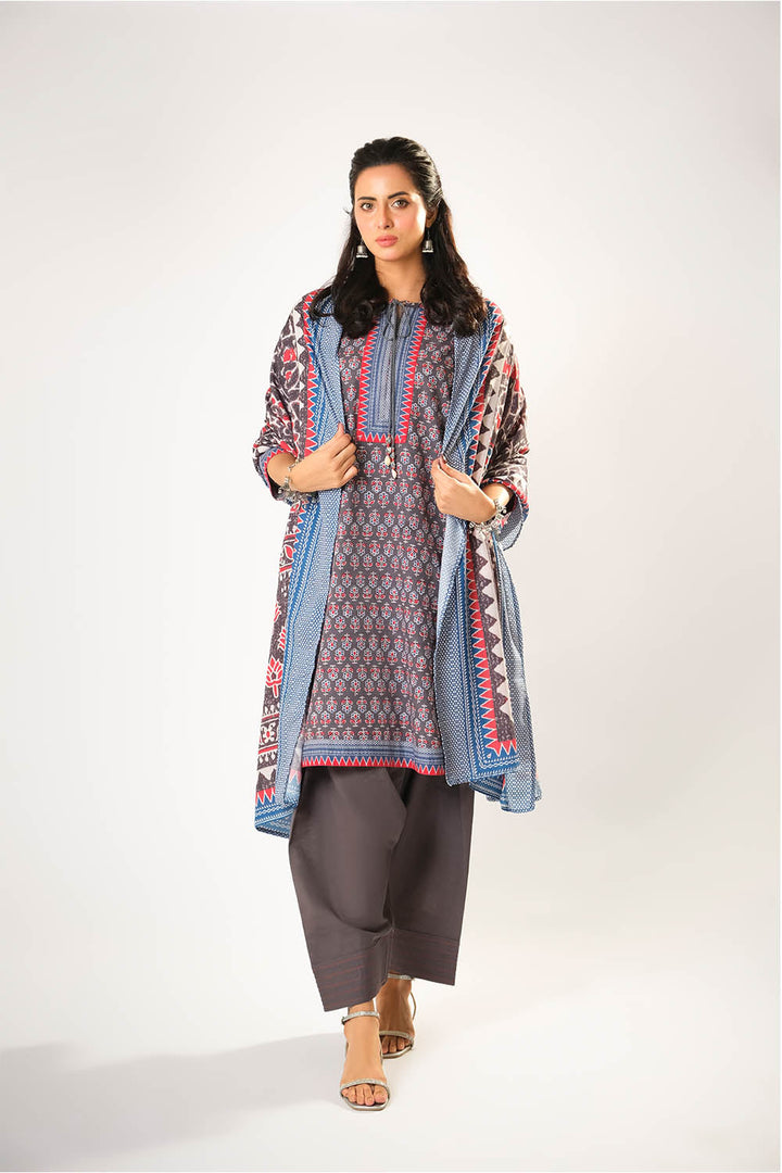 Senorita Women RTW Women Grey and Multicolor Casual 3 Piece Suit Cotton Khaddar Printed LAD-03196 - Winter Collection