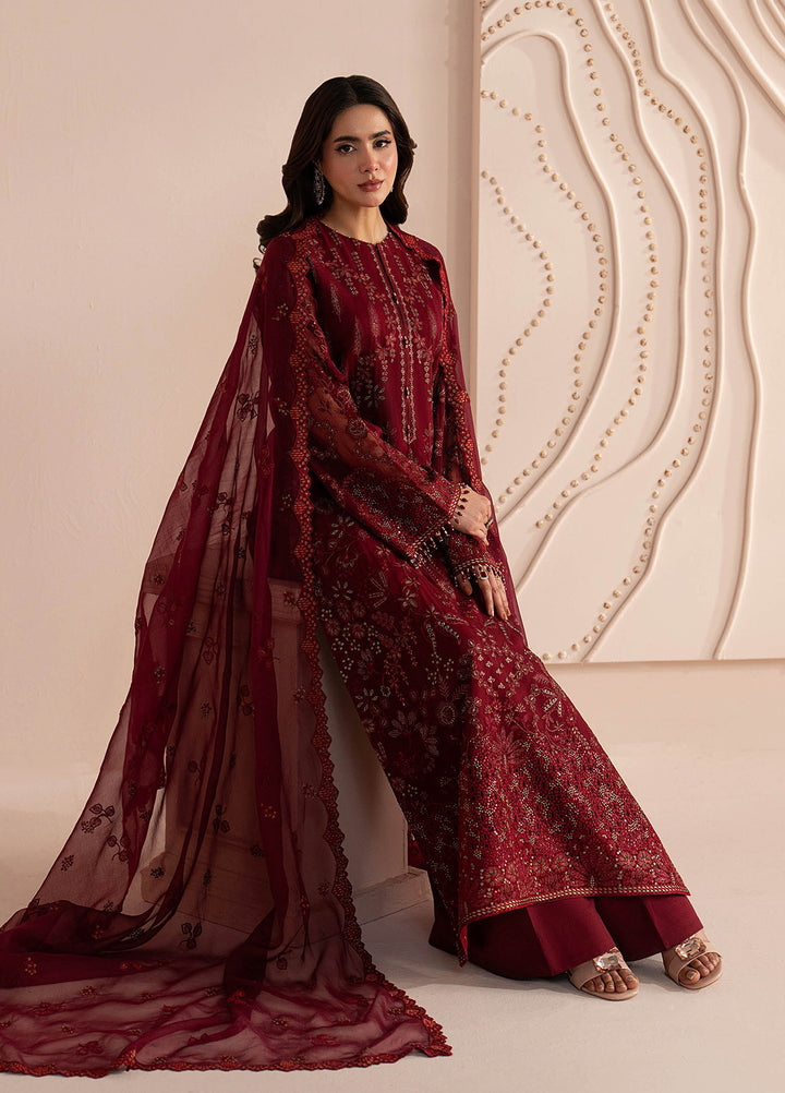 Lamisah by Lavish Premium Unstitched Embroidered Chiffon 3 Piece Suit LVP26UCL Red Ruby - Festive Collection