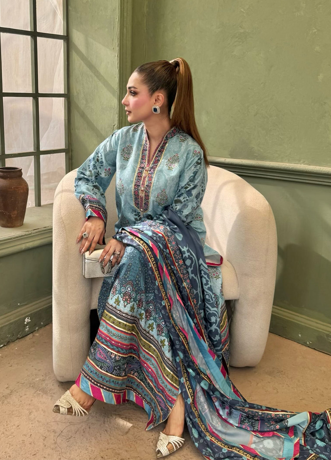 Nirvana by Mushq Unstitched Printed Raw Silk 3 Piece Suit MU26UNR In my Element HUNPS260102 - Festive Collection