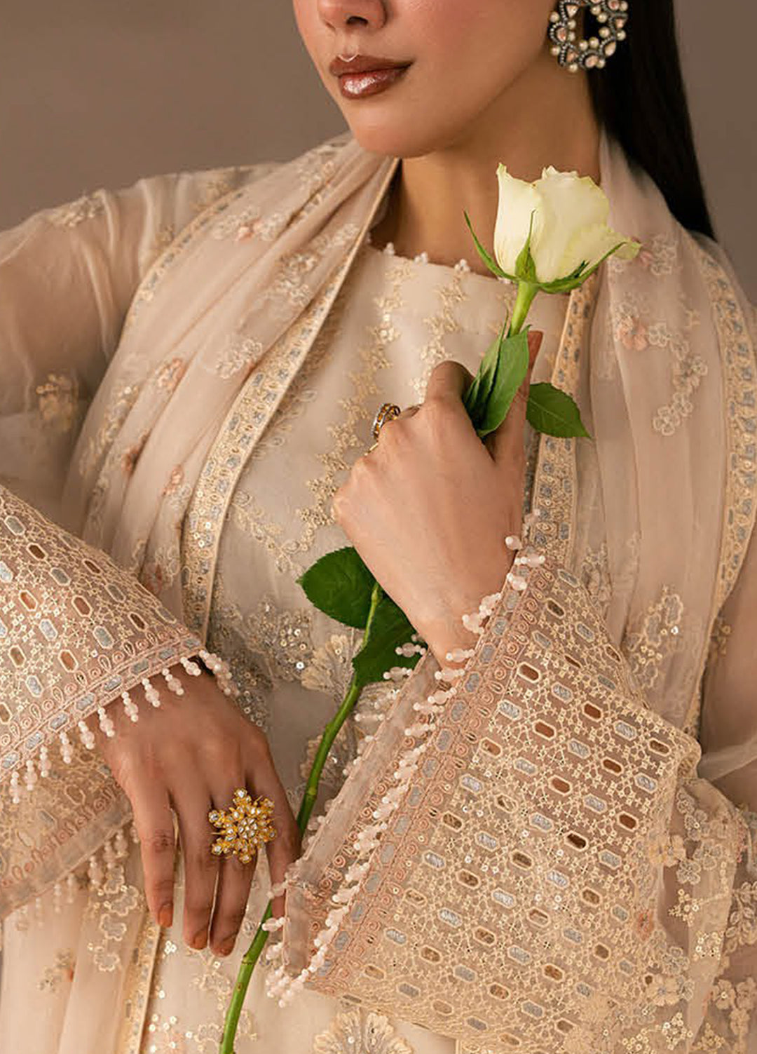 Lamisah by Lavish Premium Unstitched Embroidered Chiffon 3 Piece Suit LVP26UCL White Rose - Festive Collection