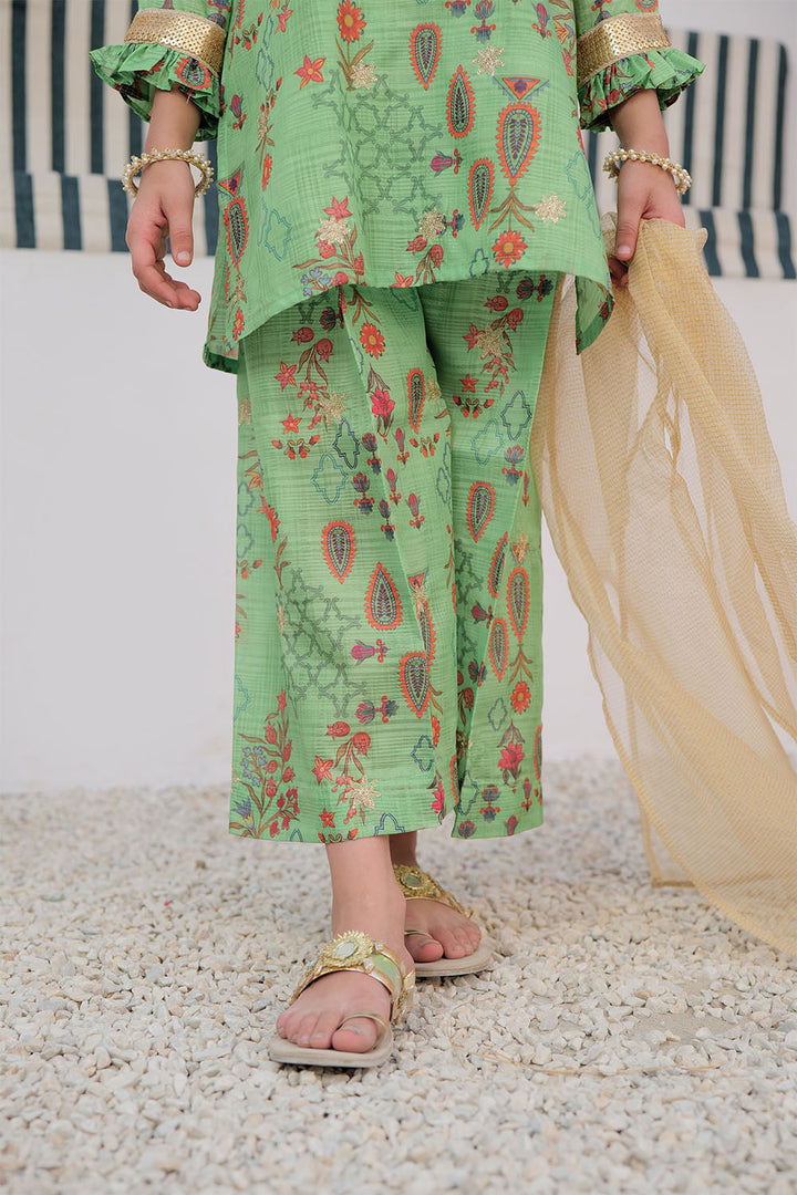 Senorita Kids RTW Green and Multicolor Formal 3 Piece Suit Tasar Silk KDD-02869 - Summer Collection