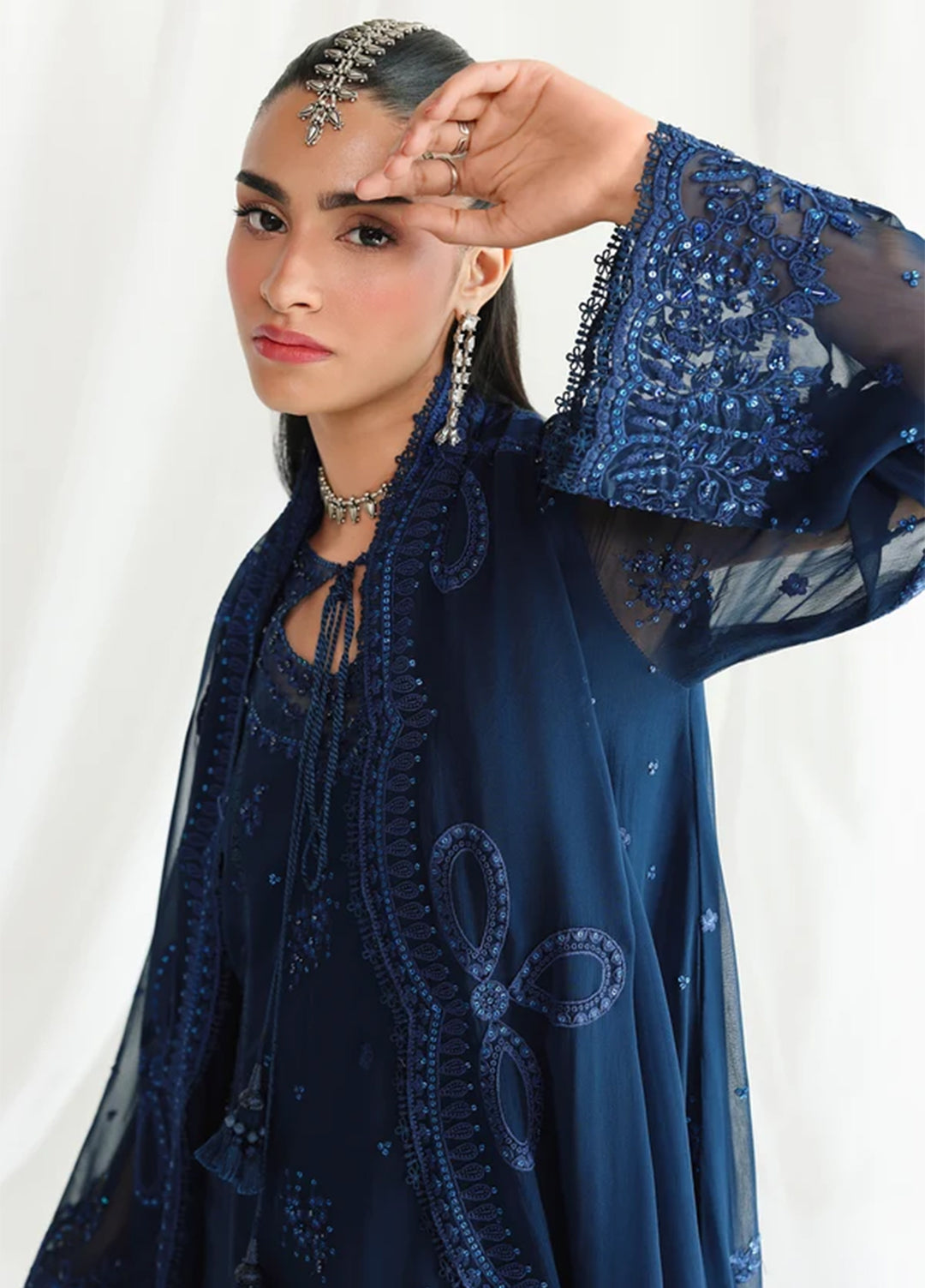 Qalamkar Unstitched Embroidered Chiffon 3 Piece Suit QLK26UCF Shireen QCC-02 - Festive Collection