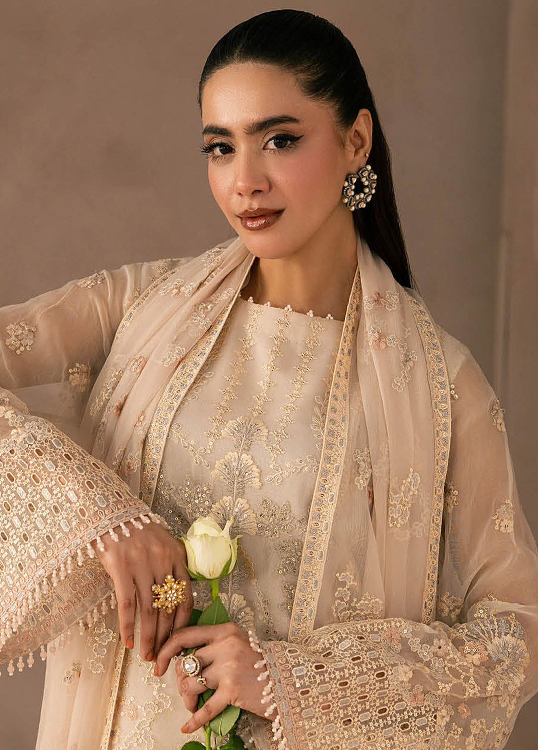 Lamisah by Lavish Premium Unstitched Embroidered Chiffon 3 Piece Suit LVP26UCL White Rose - Festive Collection