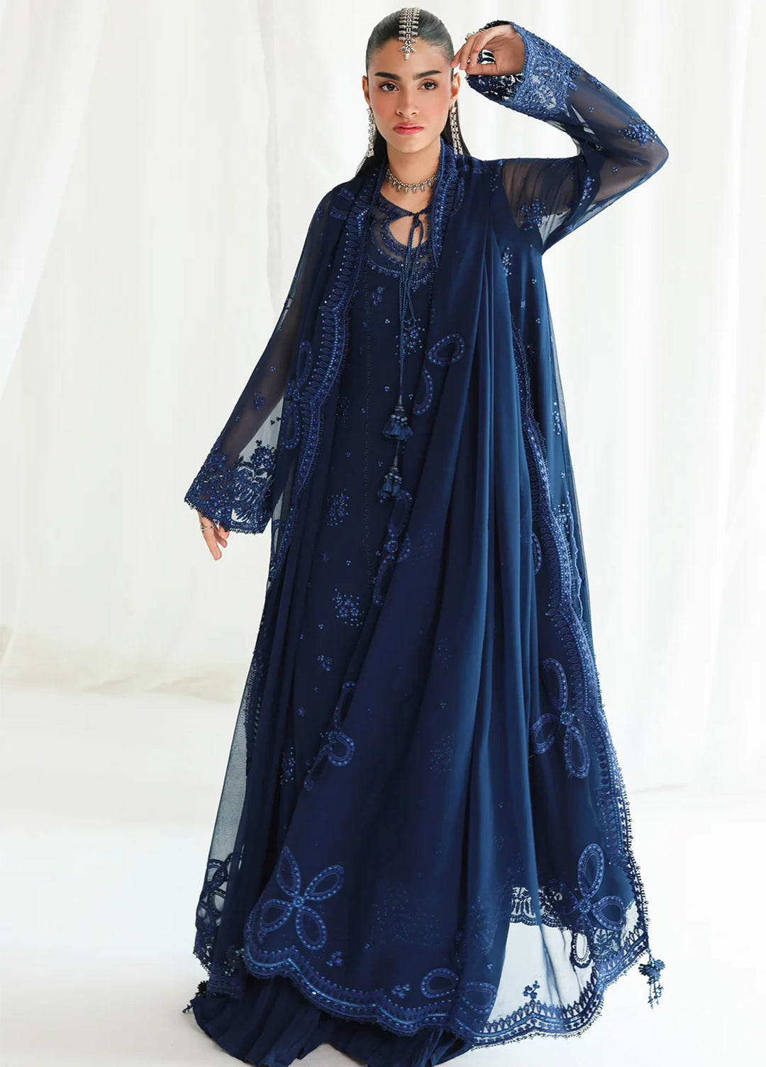 Qalamkar Unstitched Embroidered Chiffon 3 Piece Suit QLK26UCF Shireen QCC-02 - Festive Collection