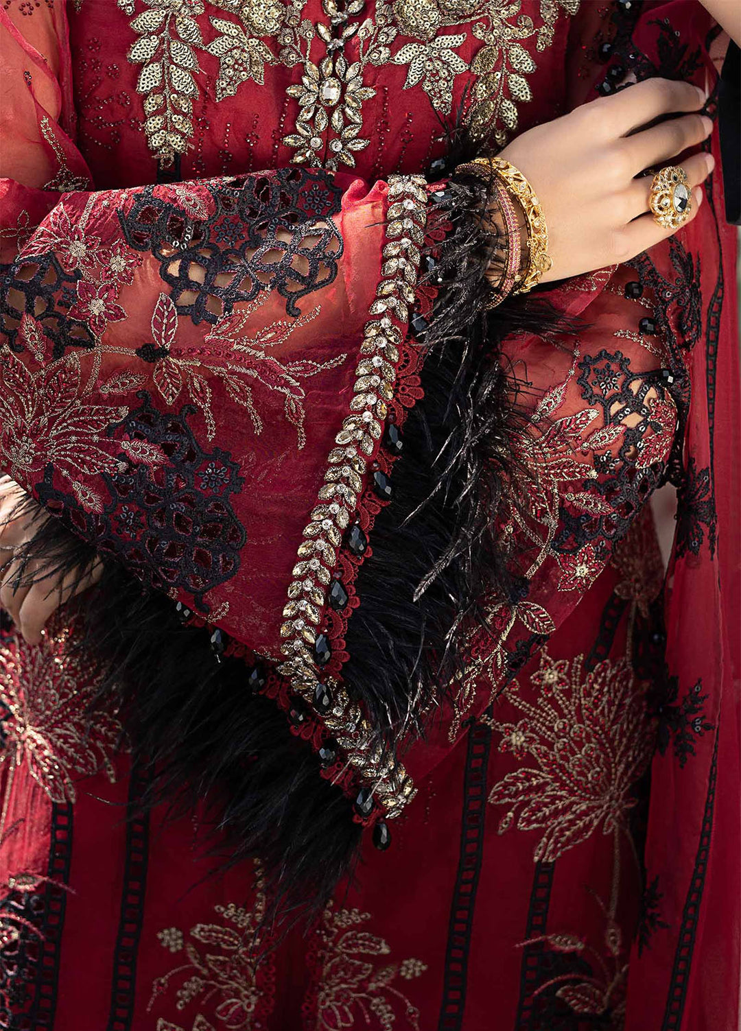 Soiree by Maria B Unstitched Net Embroidered Suits 3 Piece MB25SF D-6 - Formals Collection