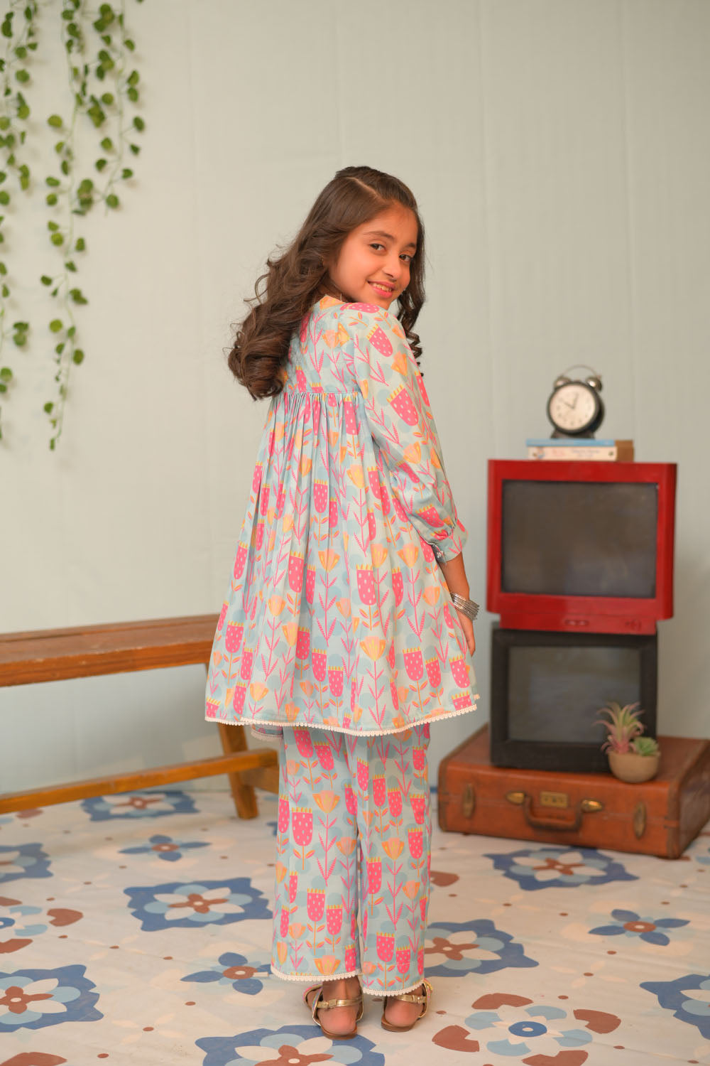 Senorita Kids RTW Ferozi and Multicolor Casual 2 Piece Suit Polyester Lawn Printed KAC-02945 - Summer Collection
