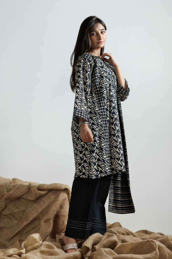 Senorita Girls Ready to Wear Girls Black and Fawn Casual 3 Piece Suit Cotton Lawn Printed GAD-03161 - Summer Collection