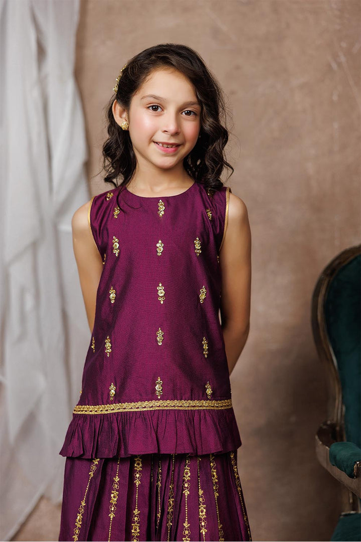 Senorita Kids RTW Purple and Gold Formal 3 Piece Suit Viscose Chambray Katan KDD-03069 - Summer Collection