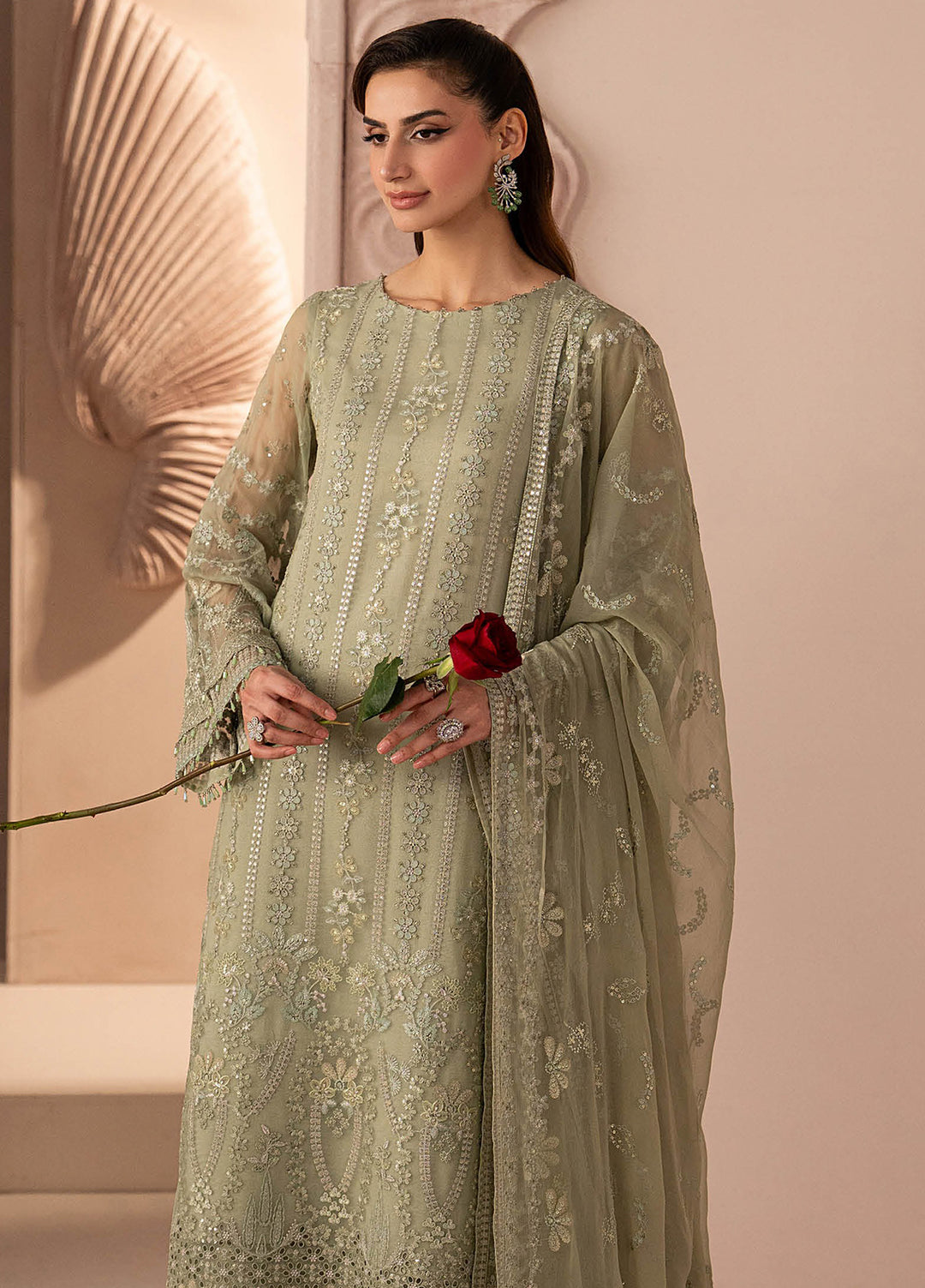 Lamisah by Lavish Premium Unstitched Embroidered Chiffon 3 Piece Suit LVP26UCL Green Petal - Festive Collection
