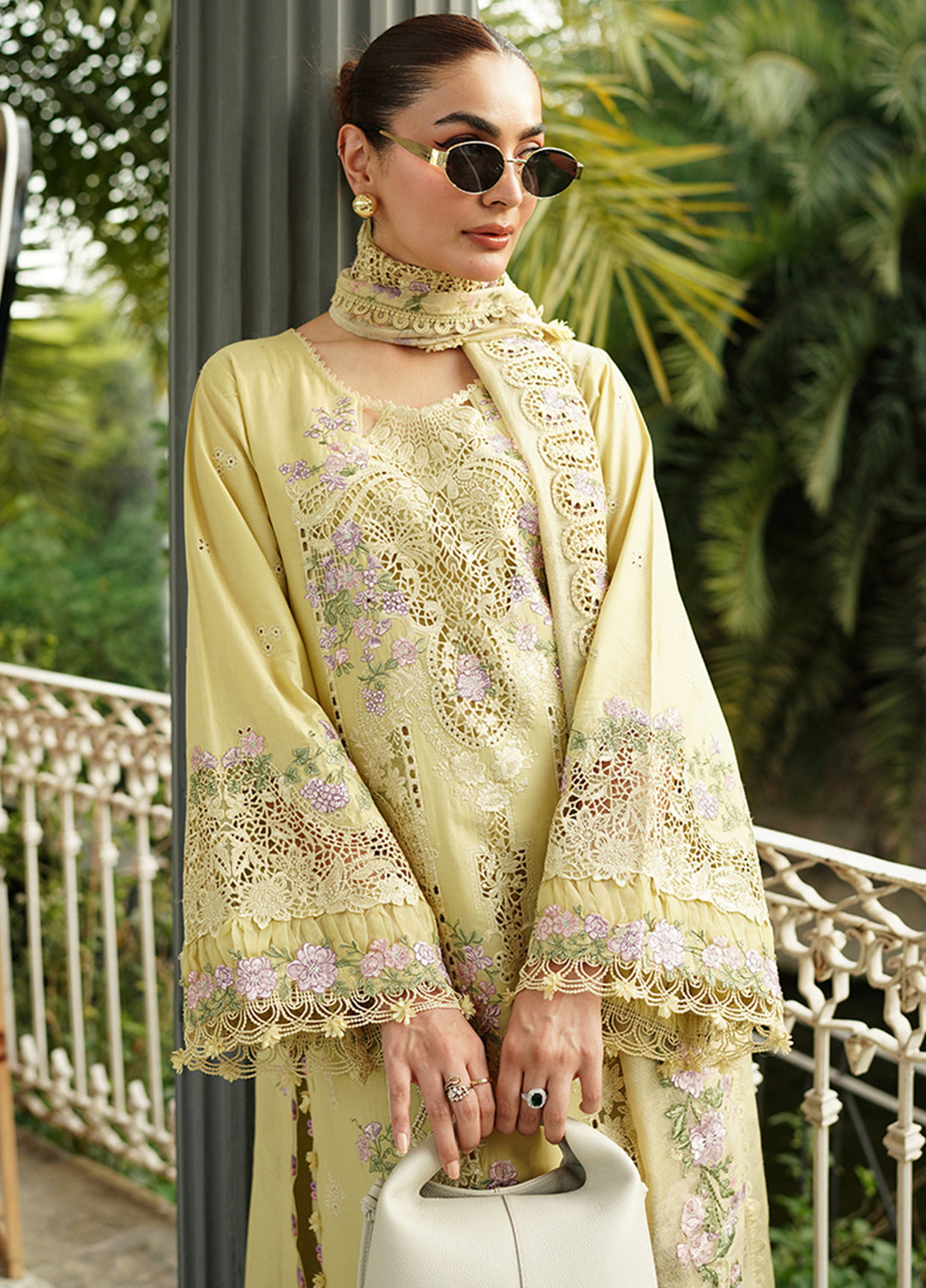 Elaf Premium Unstitched Embroidered Lawn 3 Piece Suit EL26ULF Butter Yellow ELQ-7A - Festive Collection