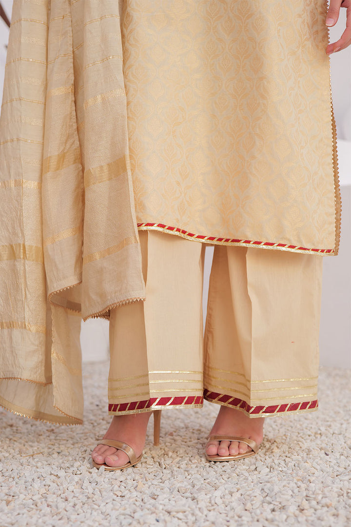 Senorita Women RTW Women Embroidered Fawn and Gold Casual Plus 3 Piece Suit Cotton Jacquard LBD-02918 - Summer Collection