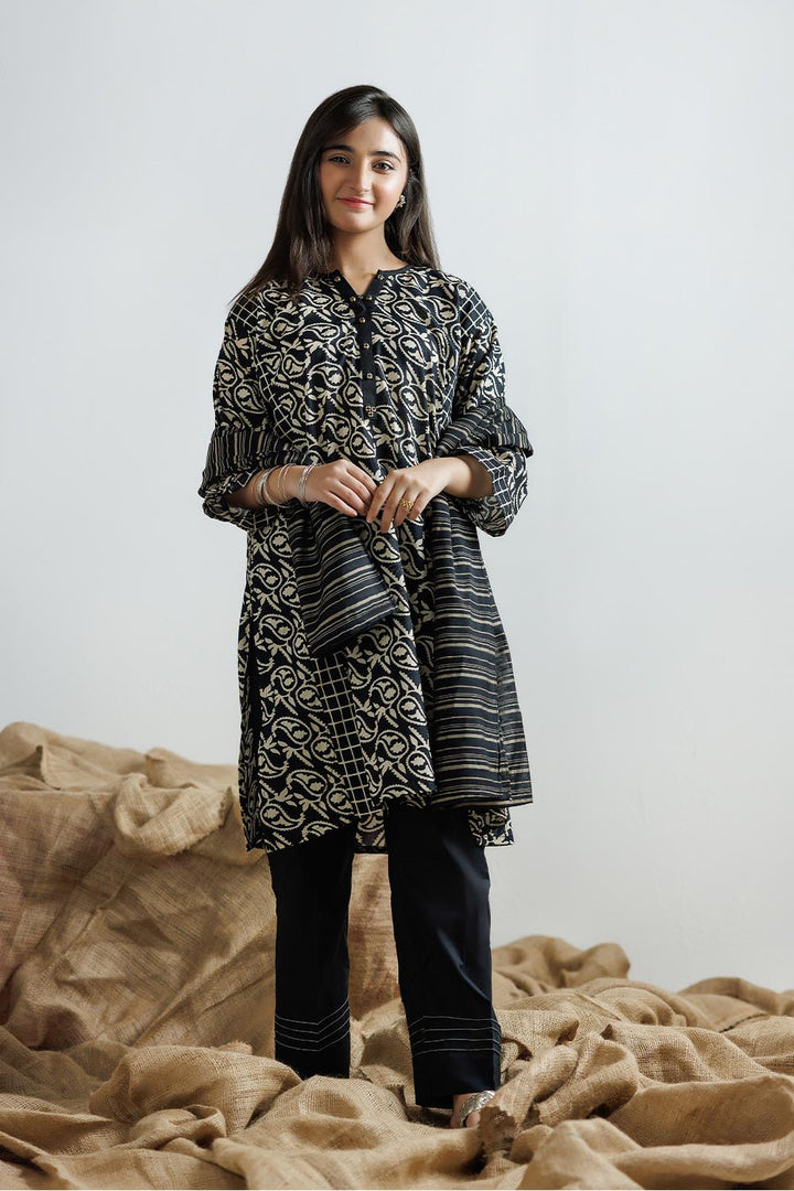 Senorita Girls Ready to Wear Girls Black and Fawn Casual 3 Piece Suit Cotton Lawn Printed GAD-03161 - Summer Collection