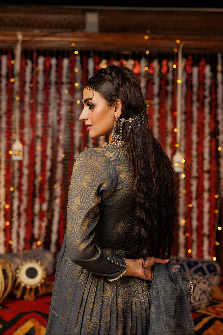 Senorita Women RTW Women Embroidered Grey and Gold Casual plus 3 Piece Suit Viscose Jacquard LBD-02539 - Winter Collection