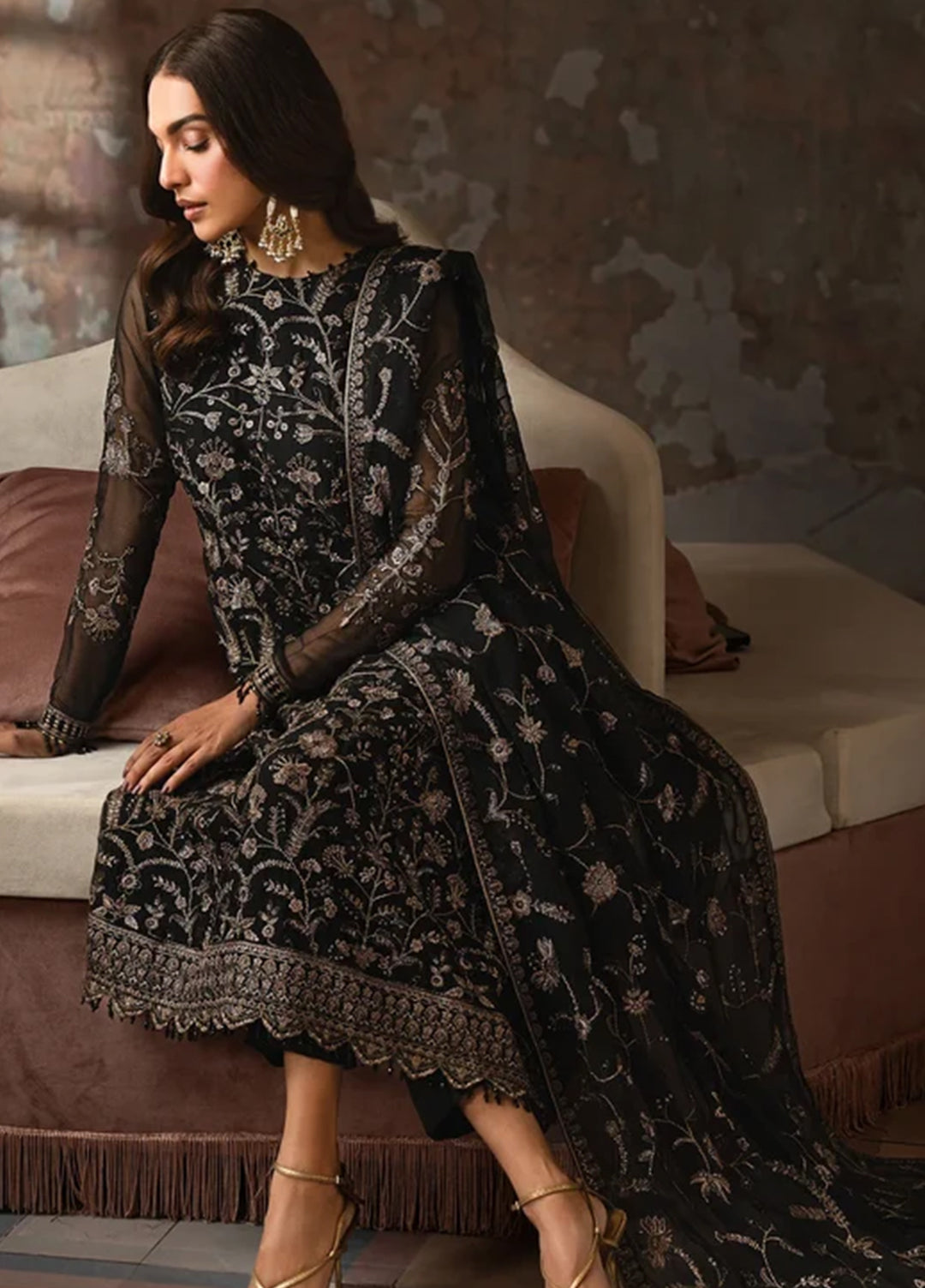 Emirah by Zarif Embroidered Chiffon Suit Unstitched 3 Piece ZR25UF ZEF 05- Hoor - Formal Collection
