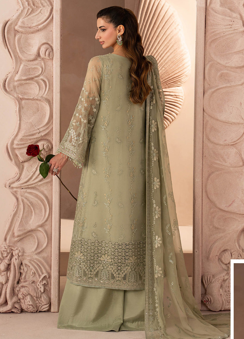 Lamisah by Lavish Premium Unstitched Embroidered Chiffon 3 Piece Suit LVP26UCL Green Petal - Festive Collection