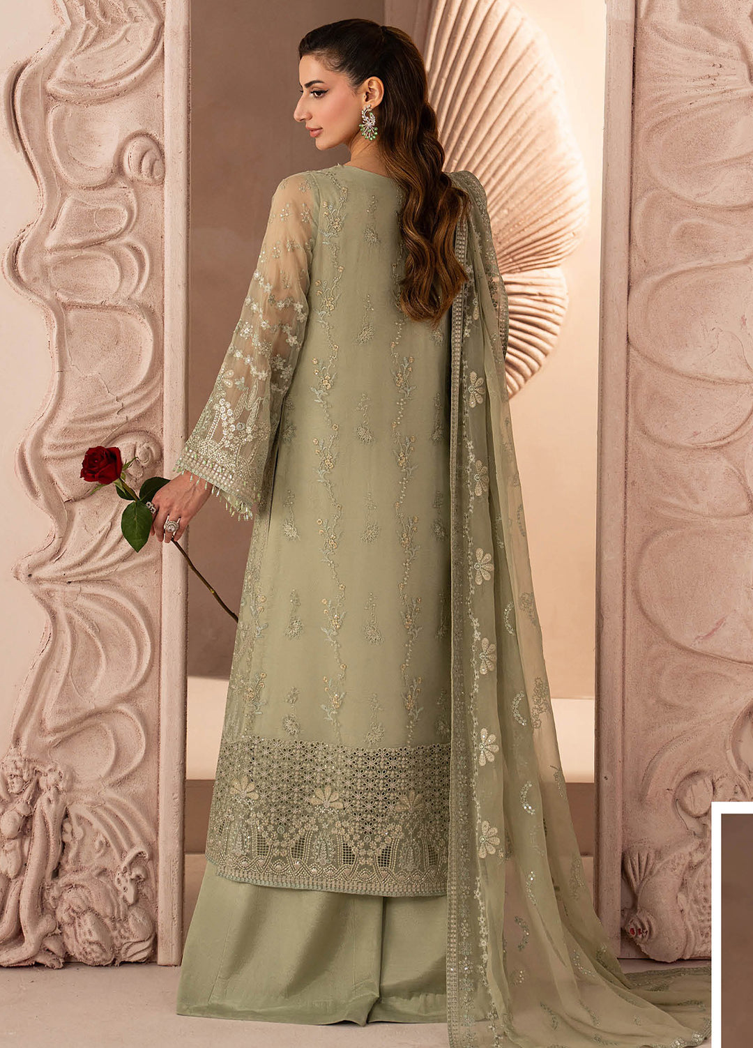 Lamisah by Lavish Premium Unstitched Embroidered Chiffon 3 Piece Suit LVP26UCL Green Petal - Festive Collection
