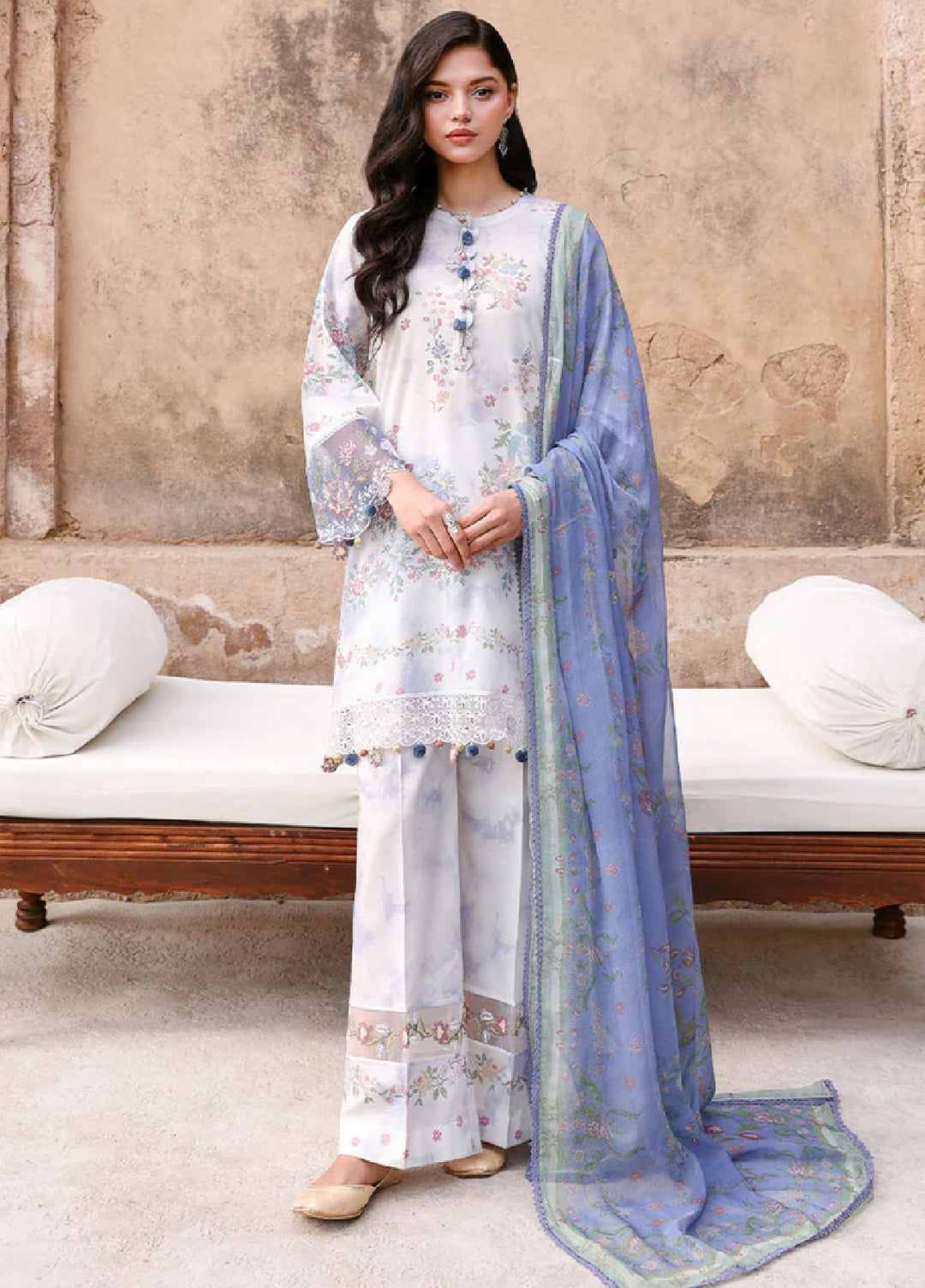 Cross Stitch Unstitched Embroidered Premium Lawn 3 Piece Suit CS26UCPL D23 VINTAGE PETAL - Eid Collection