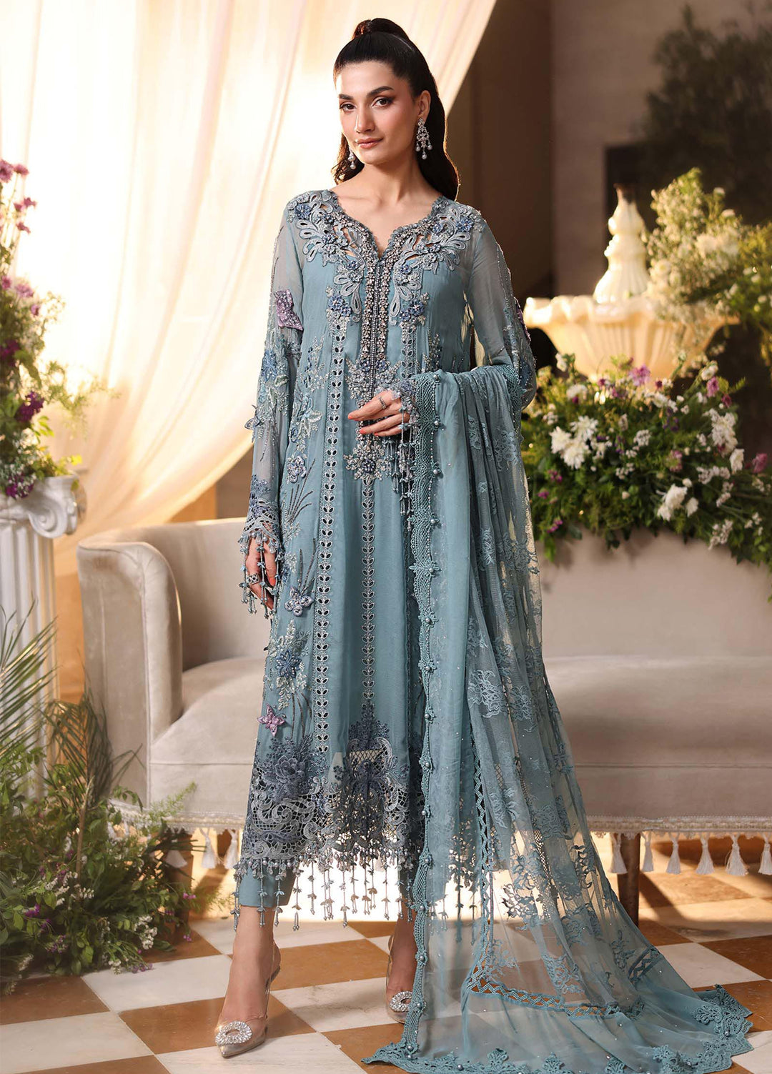 Maria B Unstitched Embroidered Chiffon 3 Piece Suit MB26UCF D6 - Festive Collection