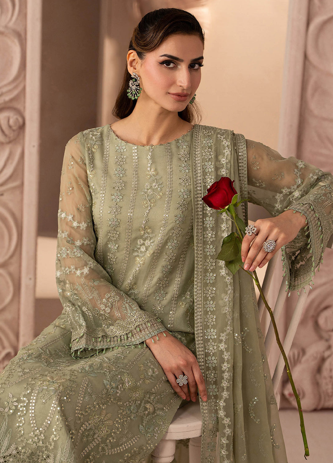 Lamisah by Lavish Premium Unstitched Embroidered Chiffon 3 Piece Suit LVP26UCL Green Petal - Festive Collection
