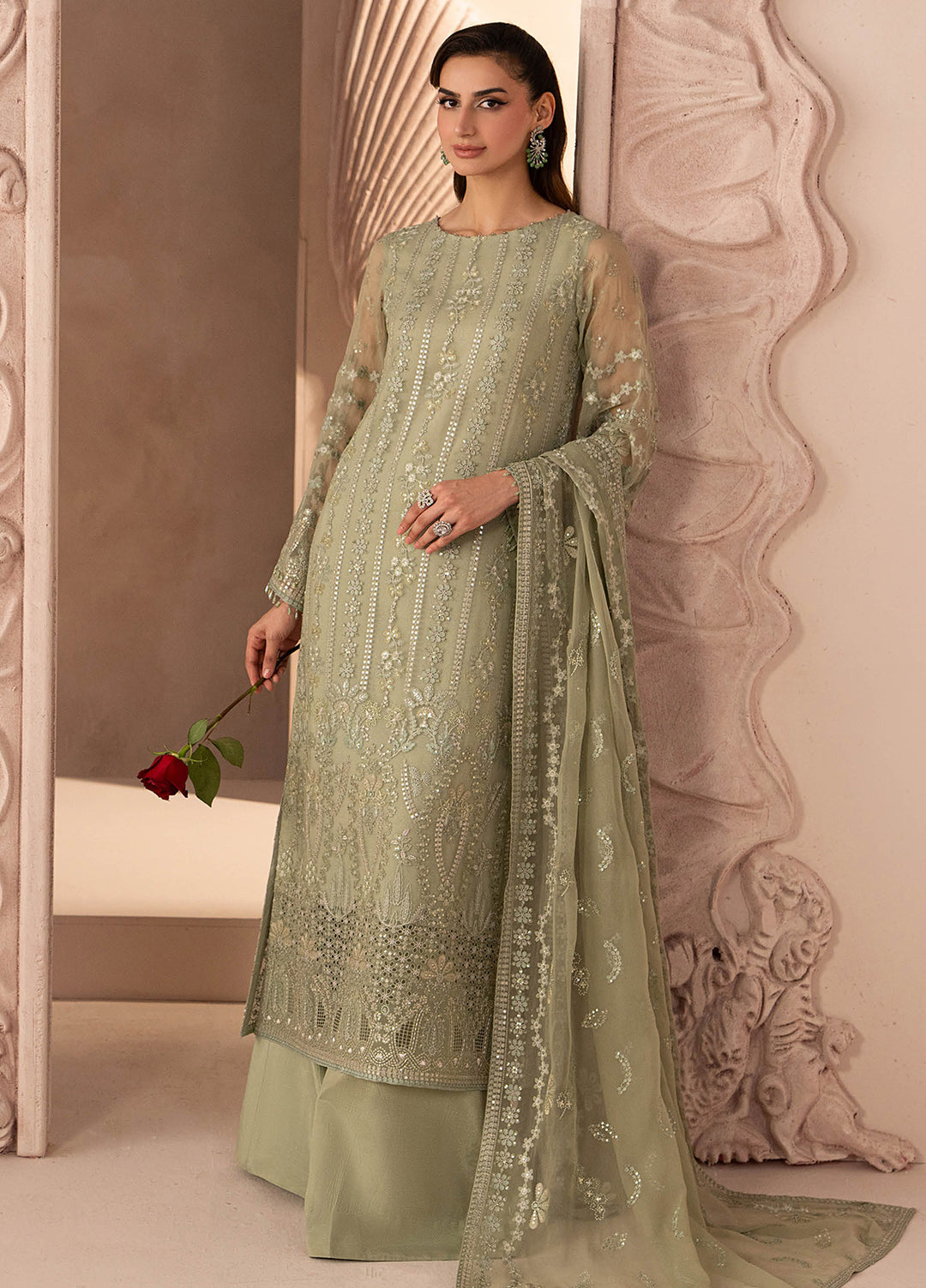 Lamisah by Lavish Premium Unstitched Embroidered Chiffon 3 Piece Suit LVP26UCL Green Petal - Festive Collection