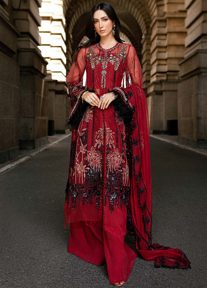 Soiree by Maria B Unstitched Net Embroidered Suits 3 Piece MB25SF D-6 - Formals Collection