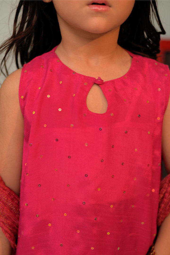 Senorita Kids RTW Shocking Pink and Gold Formal 3 Piece Suit Viscose Raw Silk KDD-02947 - Summer Collection