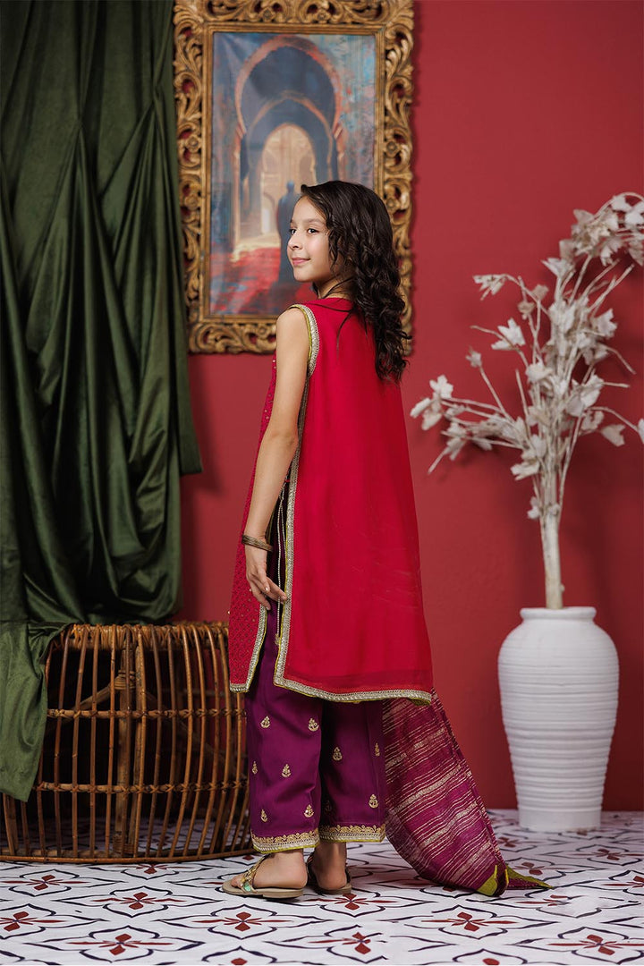 Senorita Kids RTW Shocking Pink and Pruple Formal 3 Piece Suit Viscose Crinkle Chiffon KDD-03050 - Summer Collection