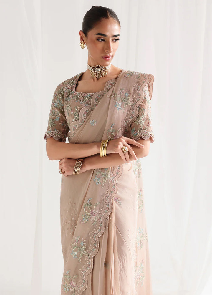 Qalamkar Unstitched Embroidered Chiffon Saree QLK26UCF Novera QCC-04 - Festive Collection
