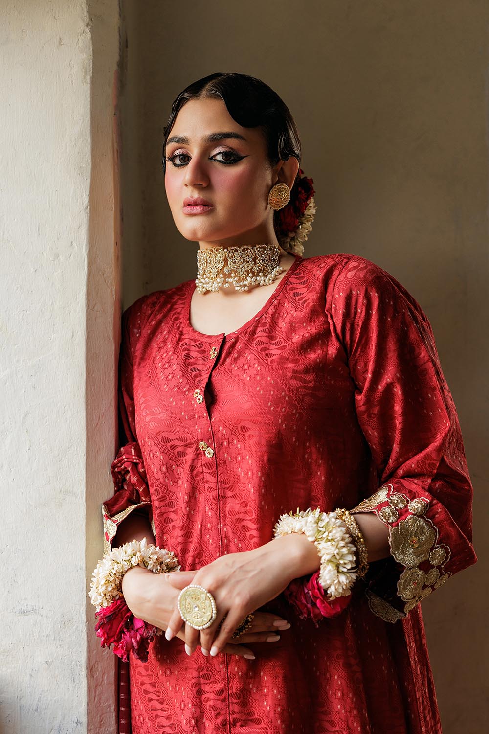 Senorita Women RTW Women Solids Maroon and Gold Casual Plus 3 Piece Suit Cotton Viscose Filament Jacquard LBD-02892 - Winter Collection