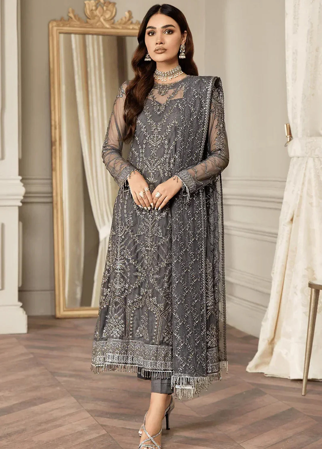 Mehroze By Zarif Embroidered  Suits Unstitched 3 Piece ZR25UF ZMF 07 STORM GREY - Luxury Collection