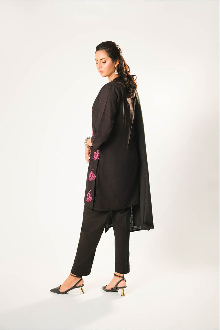 Senorita Women RTW Women Printed Black Casual 3 Piece Suit Cotton Khaddar Dyed LAD-03176 - Winter Collection