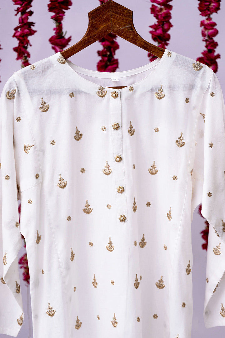 Senorita Women RTW Women Printed White and Gold Casual 3 Piece Suit Cotton Cambric LAD-02711 - Summer Collection