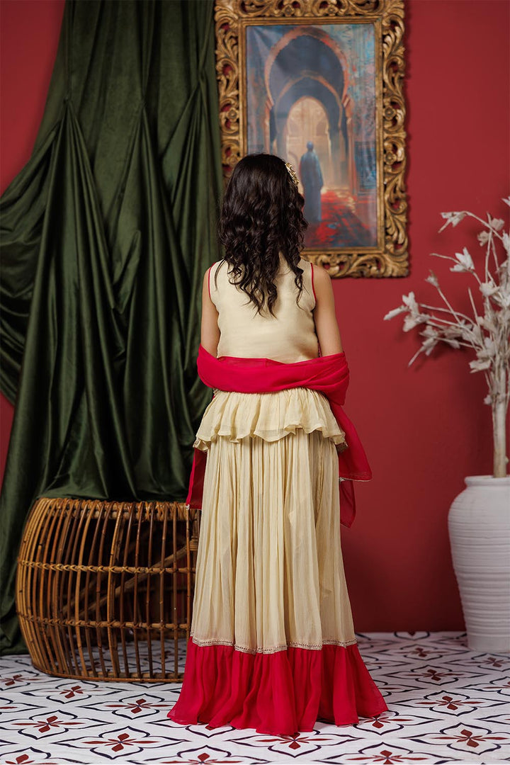 Senorita Kids RTW Kids formal clothes Fawn and Shocking Pink Formal 3 Piece Suit Viscose Crinkle Chiffon KDD-03066 - Summer Collection