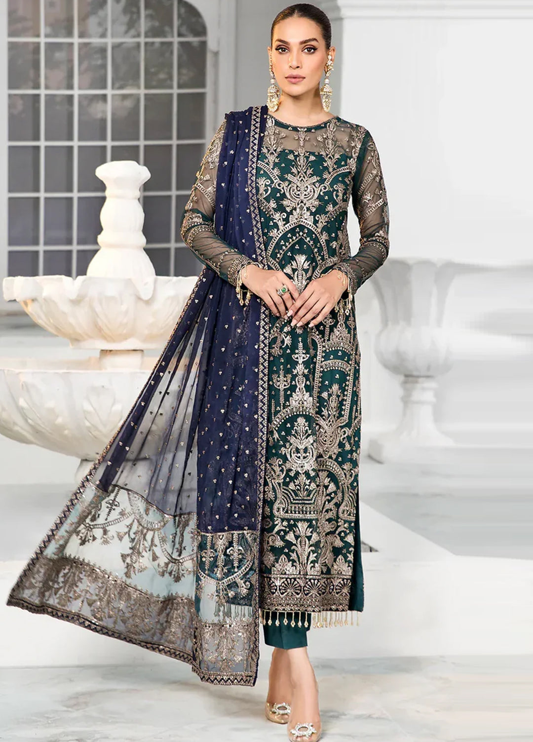 Zarif Embroidered Net Suits Unstitched 3 Piece ZR25UF ZDL-09 Meadow - Luxury Collection