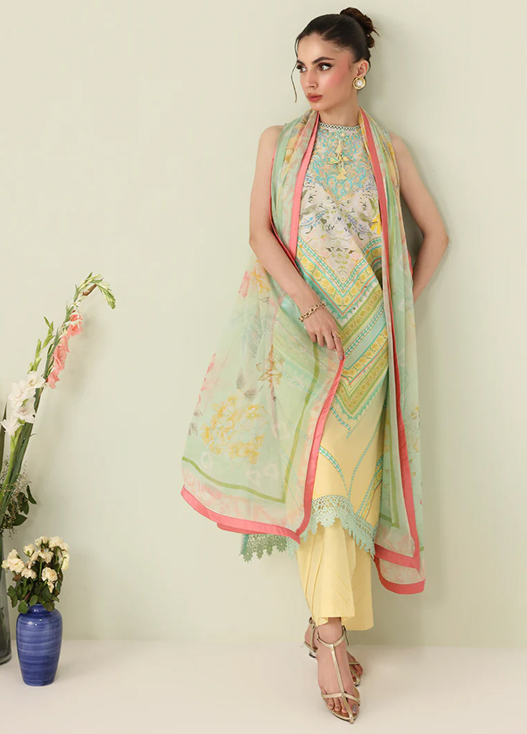 Rosette by Roheenaz Unstitched Lawn Embroidered 3 Piece Suit RNZ26UR Bloomed Muse-7B - Summer Collection