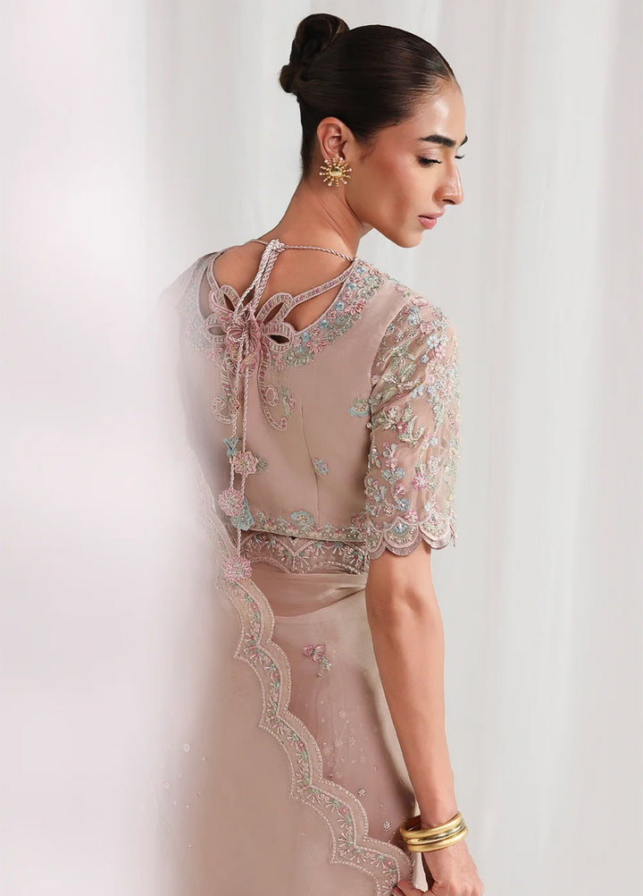 Qalamkar Unstitched Embroidered Chiffon Saree QLK26UCF Novera QCC-04 - Festive Collection