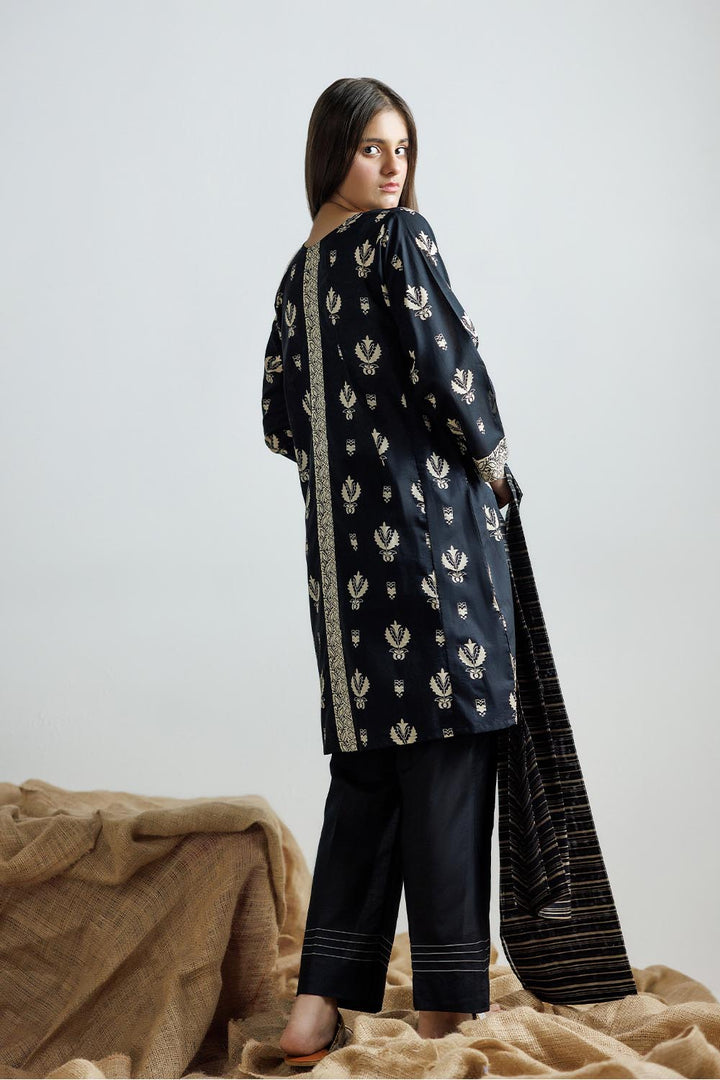 Senorita Girls Ready to Wear Girls Black and Fawn Casual 3 Piece Suit Cotton Lawn Printed GAD-03160 - Summer Collection