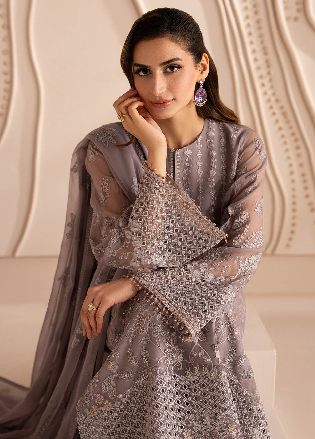 Lamisah by Lavish Premium Unstitched Embroidered Chiffon 3 Piece Suit LVP26UCL Lavender Dream - Festive Collection