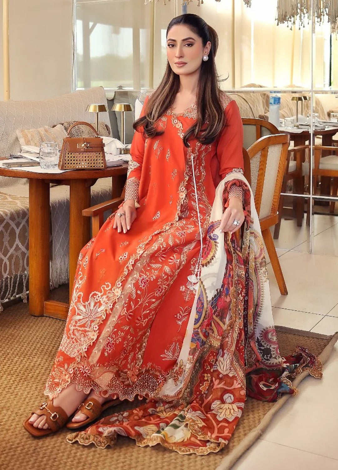 Asifa and Nabeel Unstitched Embroidered Lawn 3 Piece Suit AN26ULE Coral Fusion VSL 26-06 - Eid Collection