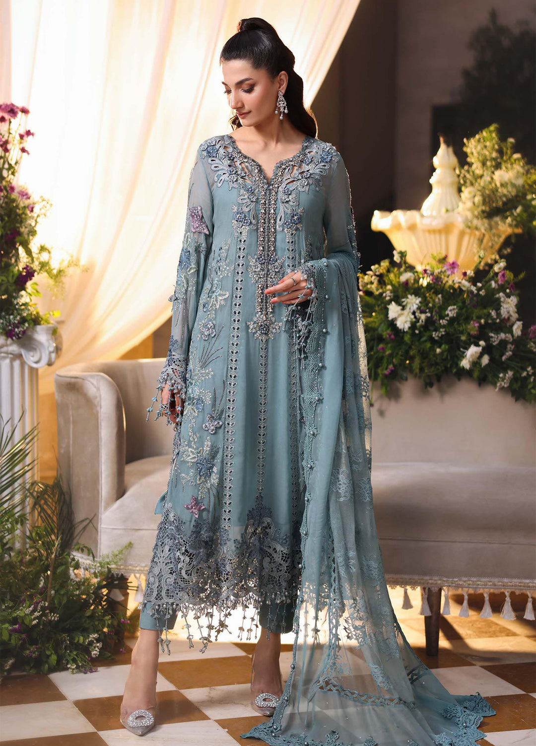Maria B Unstitched Embroidered Chiffon 3 Piece Suit MB26UCF D6 - Festive Collection