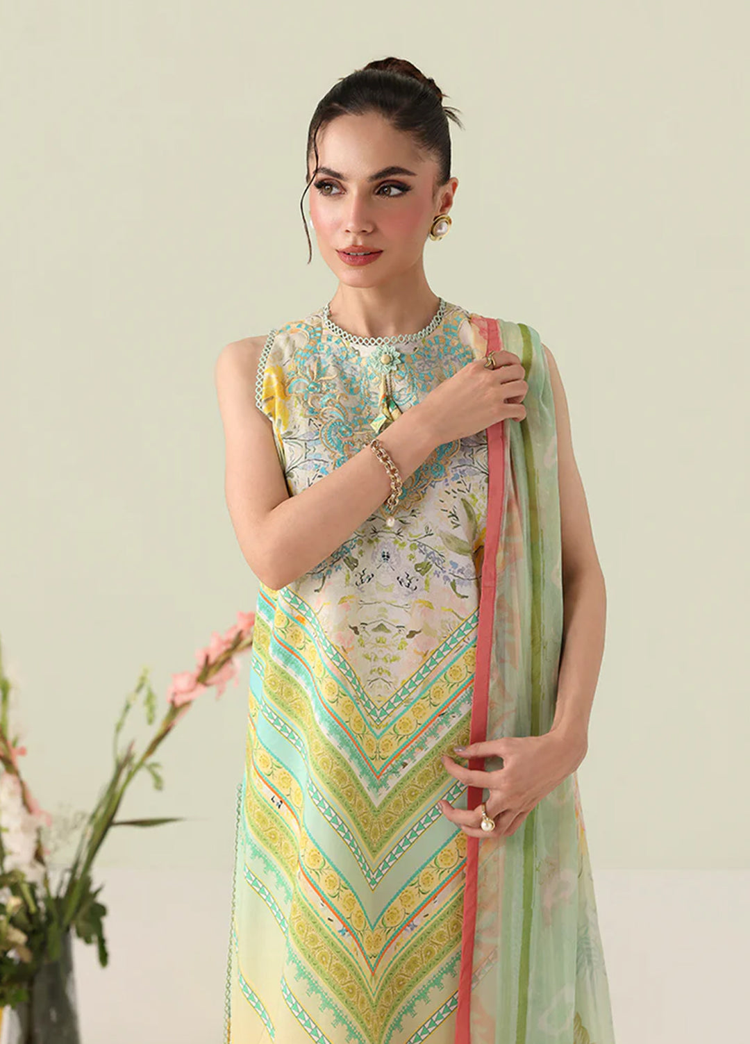 Rosette by Roheenaz Unstitched Lawn Embroidered 3 Piece Suit RNZ26UR Bloomed Muse-7B - Summer Collection
