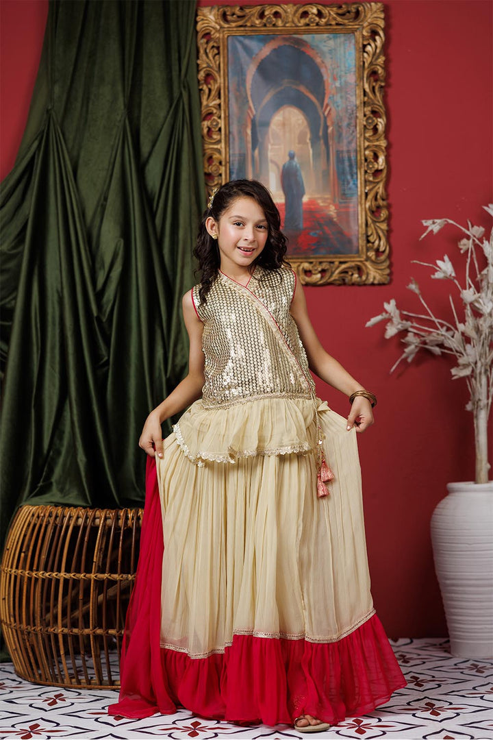 Senorita Kids RTW Kids formal clothes Fawn and Shocking Pink Formal 3 Piece Suit Viscose Crinkle Chiffon KDD-03066 - Summer Collection