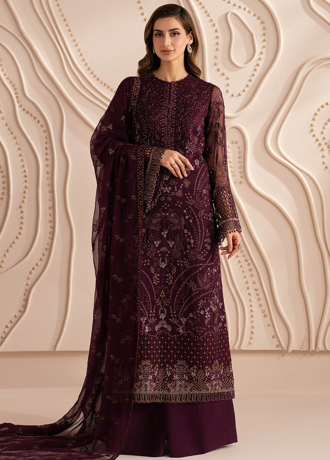 Lamisah by Lavish Premium Unstitched Embroidered Chiffon 3 Piece Suit LVP26UCL Crimson Bloom - Festive Collection