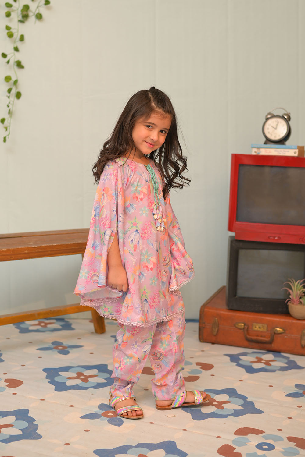 Senorita Kids RTW Purple and Multicolor Casual 2 Piece Suit Polyester Lawn Printed KAC-02938 - Summer Collection