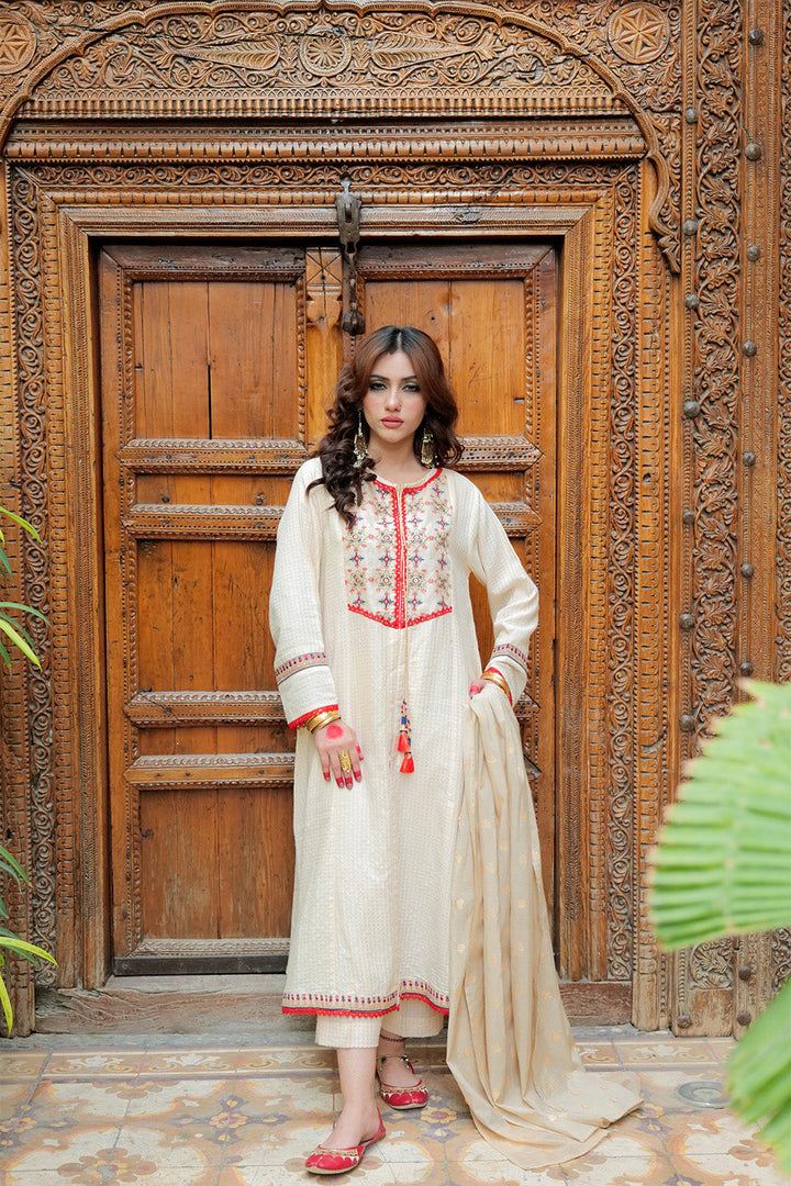 Senorita Women RTW Women Solids Fawn and Gold Casual plus 3 Piece Suit Cotton Jacquard Dobby LBD-02621 - Winter Collection