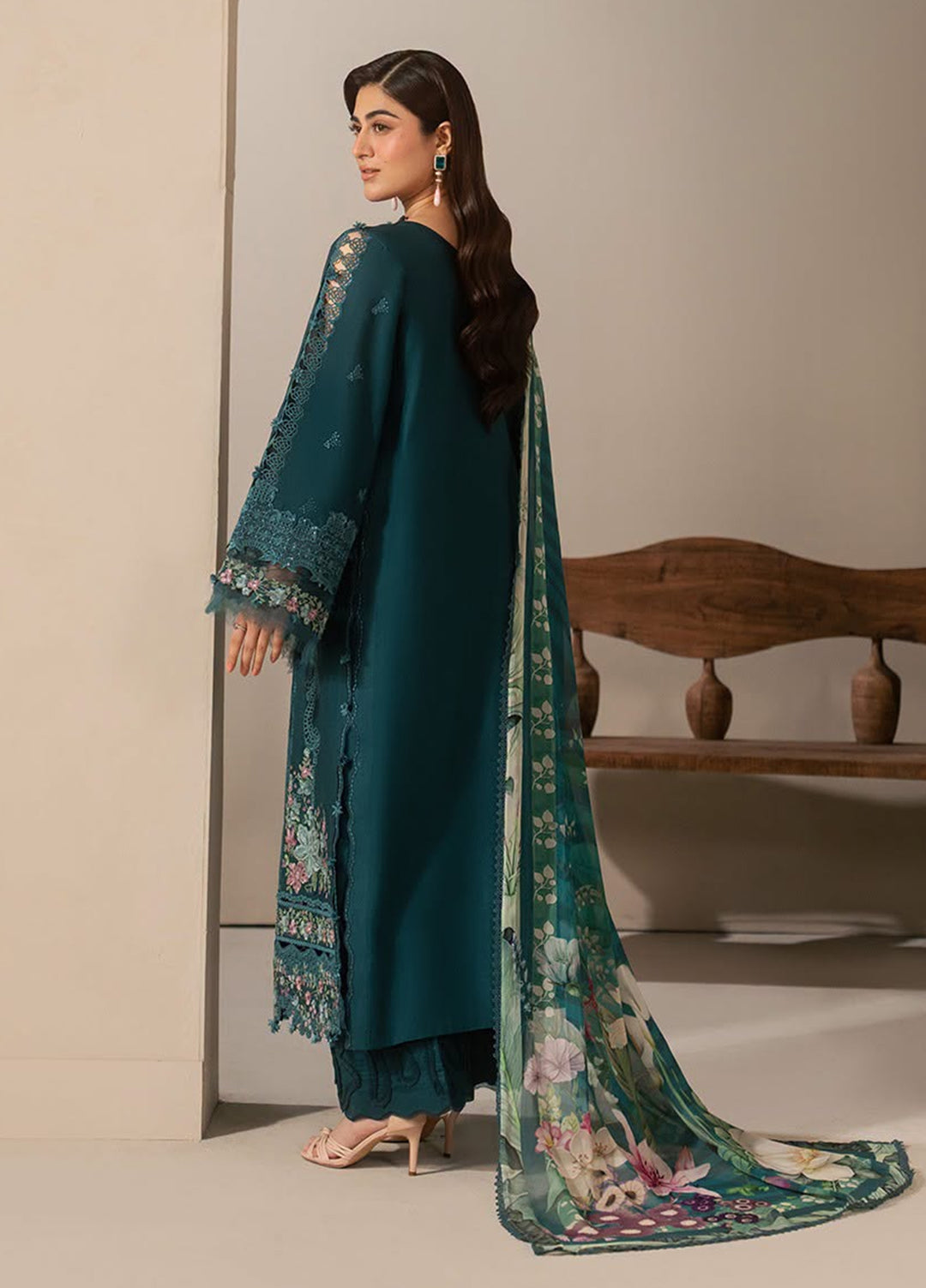 E-Craft by Elaf Unstitched Embroidered Lawn 3 Piece Suit EHC-2A Moss - Casual Collection