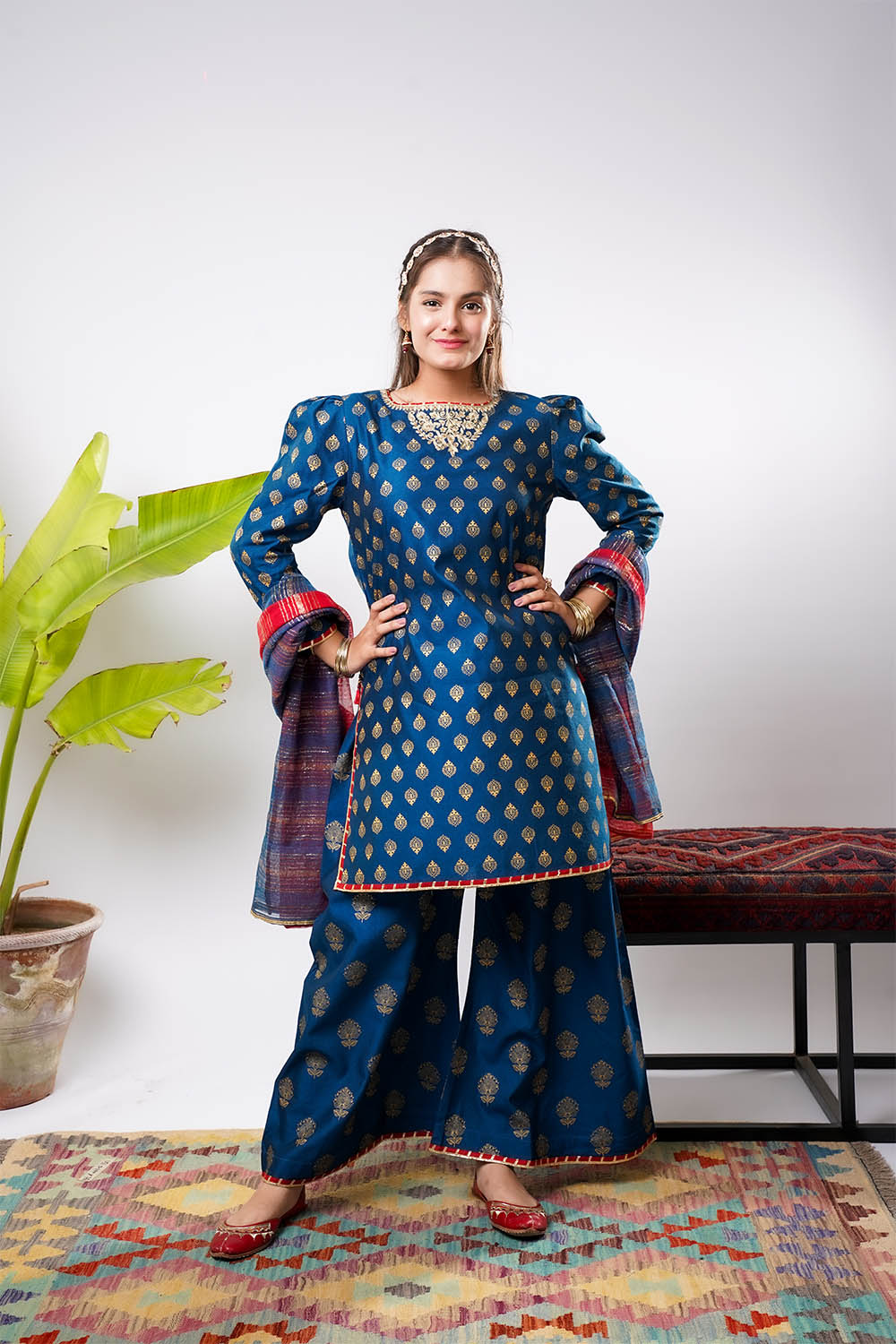 Senorita Girls RTW Solids Chambray 3 Piece Suit GDD-03254 Eid Collection