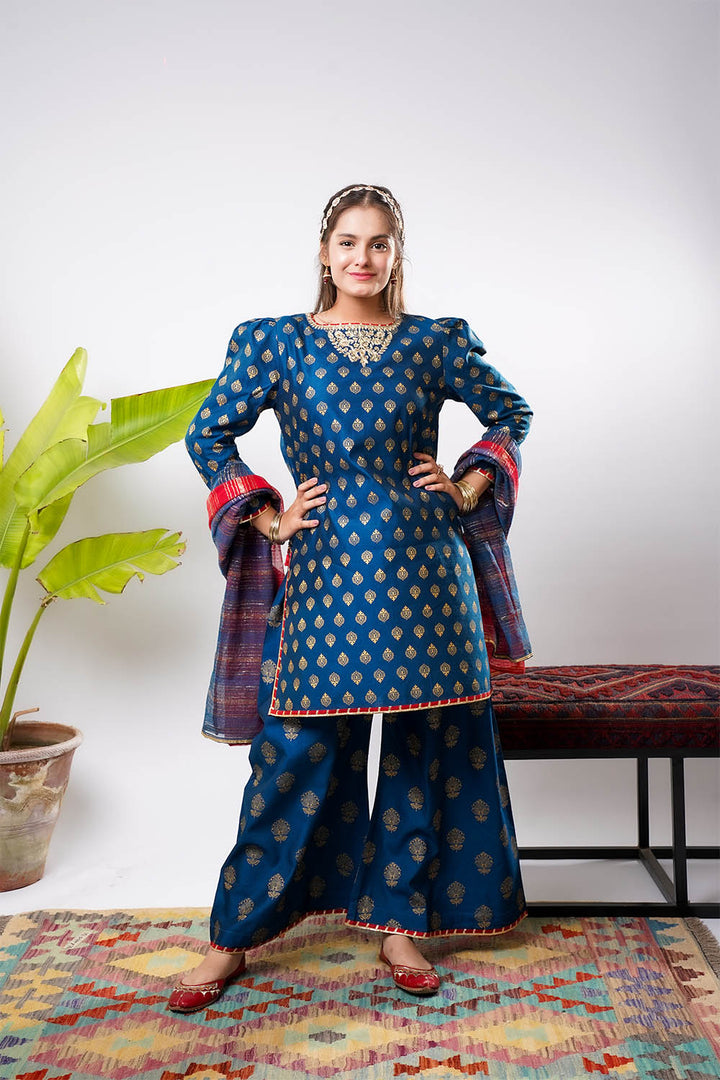 Senorita Girls RTW Solids Chambray 3 Piece Suit GDD-03254 Eid Collection