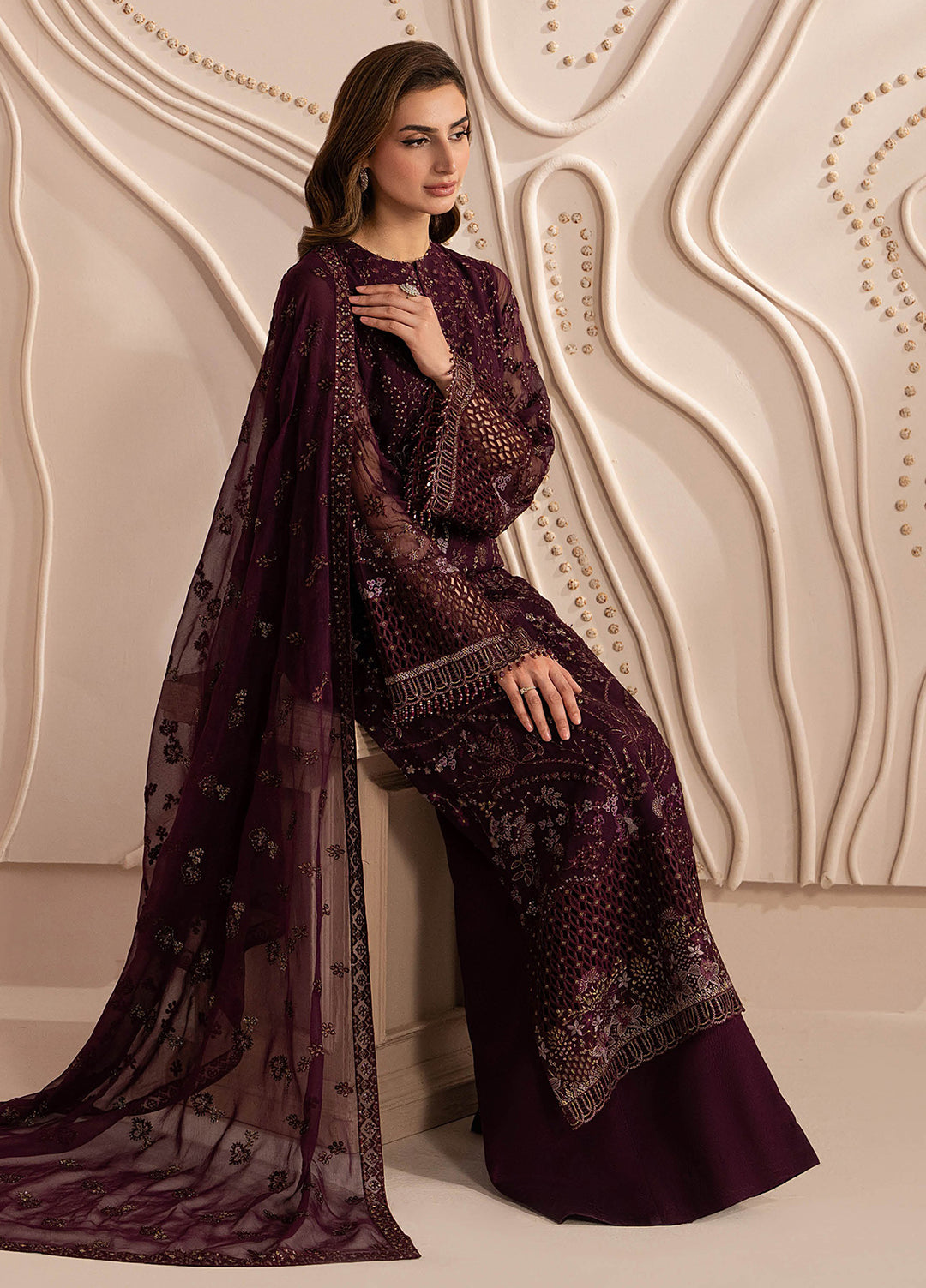Lamisah by Lavish Premium Unstitched Embroidered Chiffon 3 Piece Suit LVP26UCL Crimson Bloom - Festive Collection