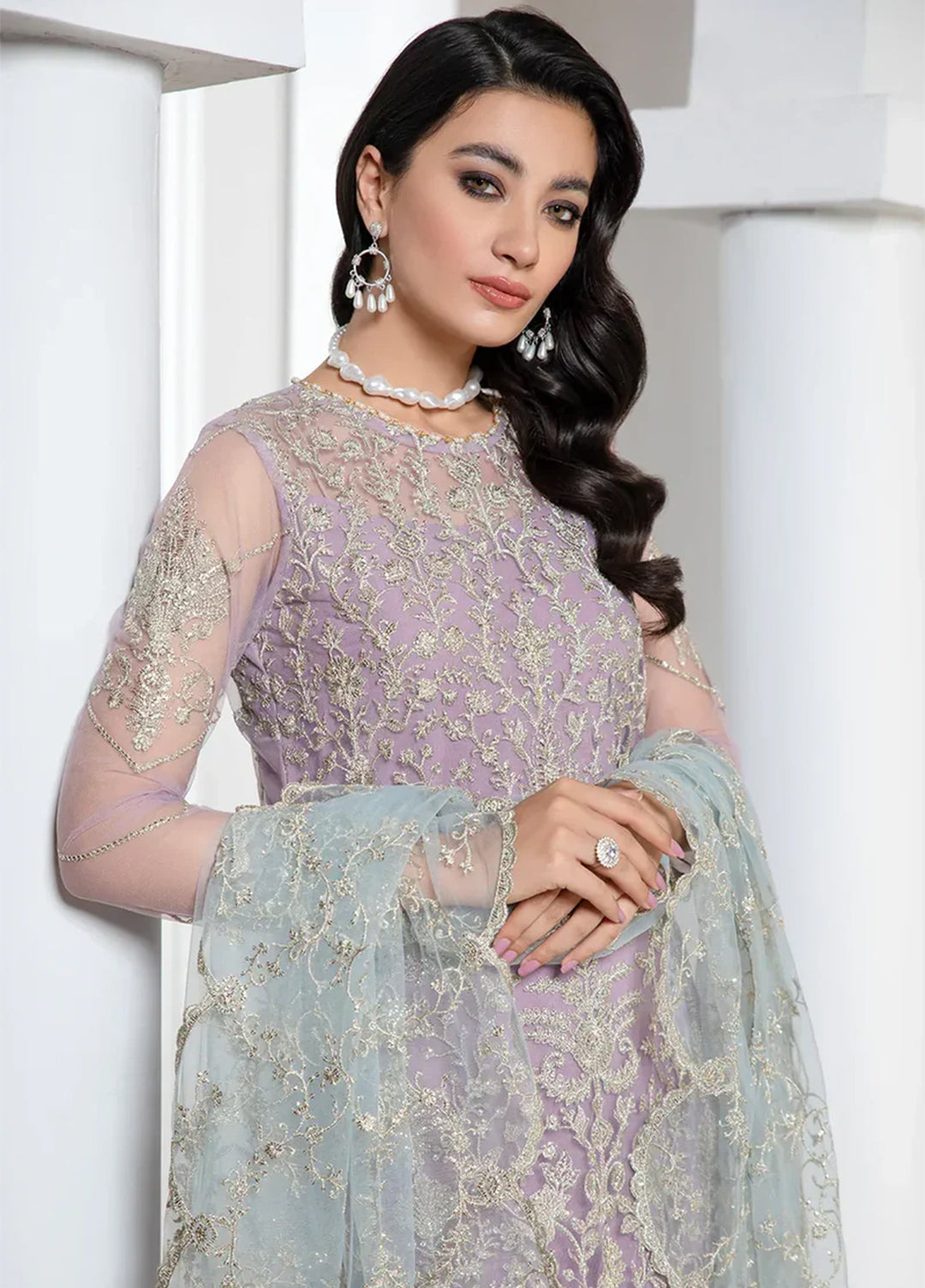 Pareesia by Zarif Embroidered  Suits Unstitched 3 Piece ZR25UF ZP 07 LILAC - Luxury Collection